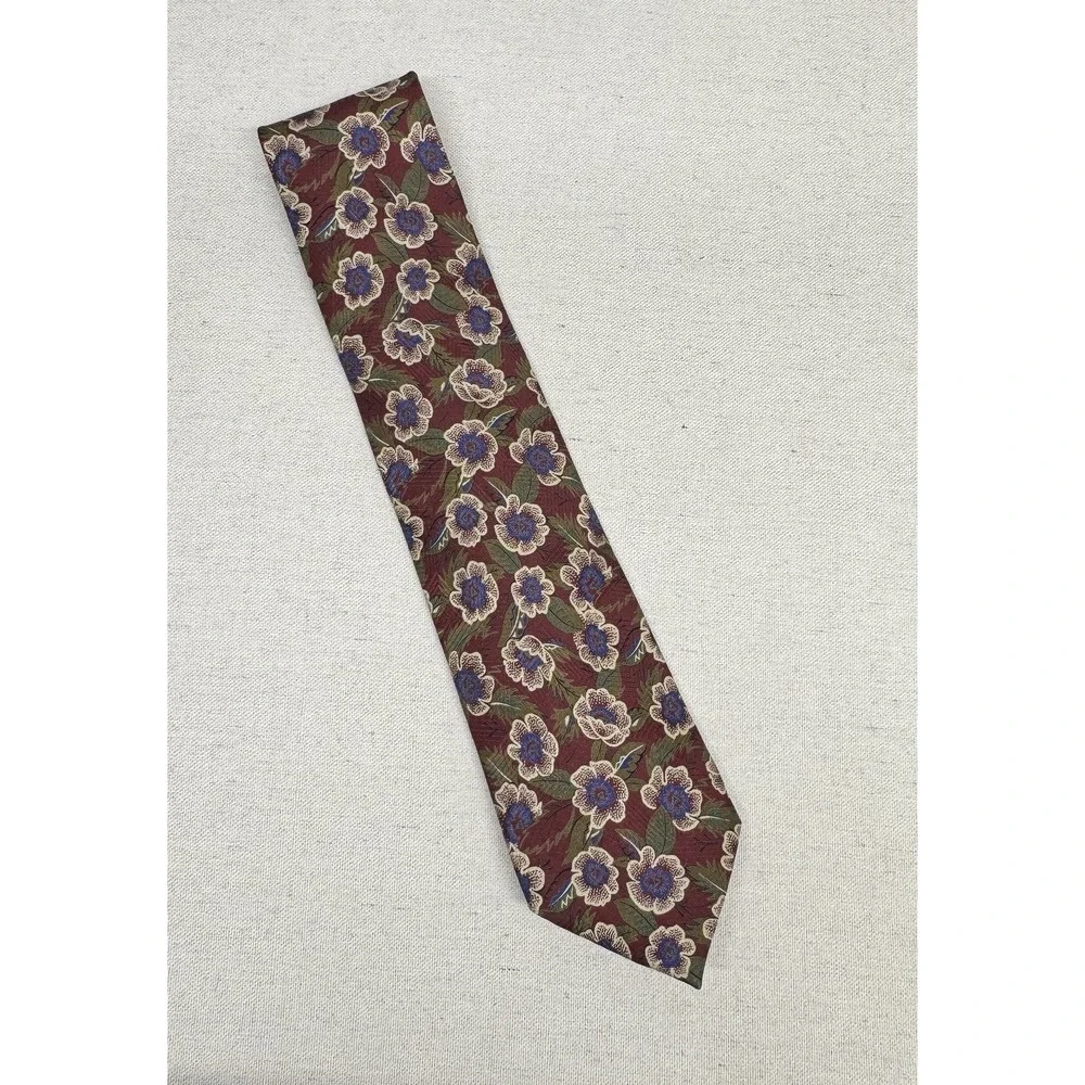 Britches of Georgetowne Floral Tie‎ Mens OS Burgundy Silk Vintage Dark Academia